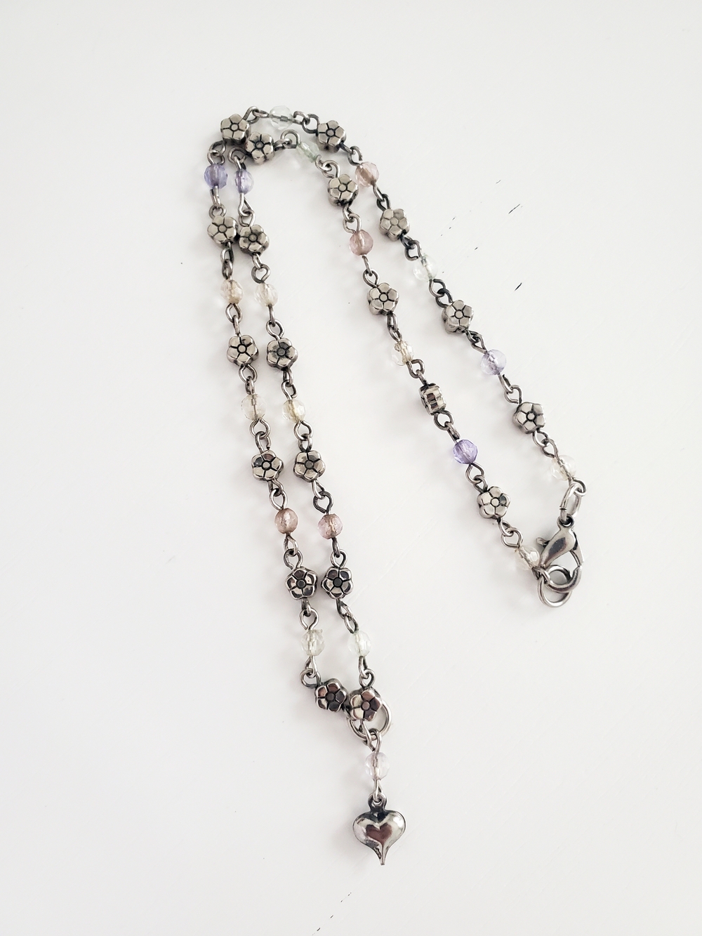 Delicate Hematite Heart Charm Beaded Necklace - Women Jewelry